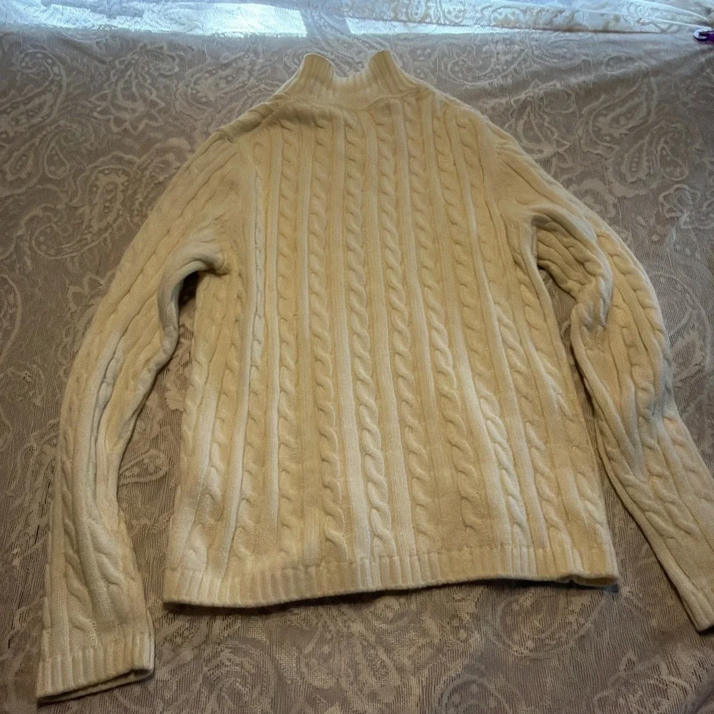 L.L. Bean Women's Cream Full Zip Up Cable Knit 100% Cotton Sweater Cardigan Med - Picture 3 of 3